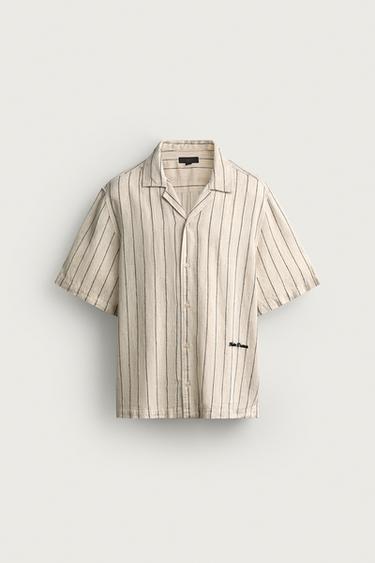 RELAXED FIT EMBROIDERED STRIPE SHIRT - Ecru by Zara