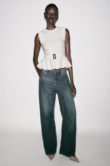 BOUCLÉ PEPLUM BUCKLE TOP - Oyster-white by Zara