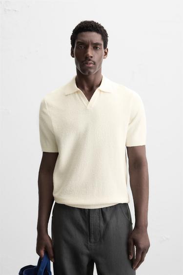TEXTURED KNIT POLO SHIRT - Ecru by Zara