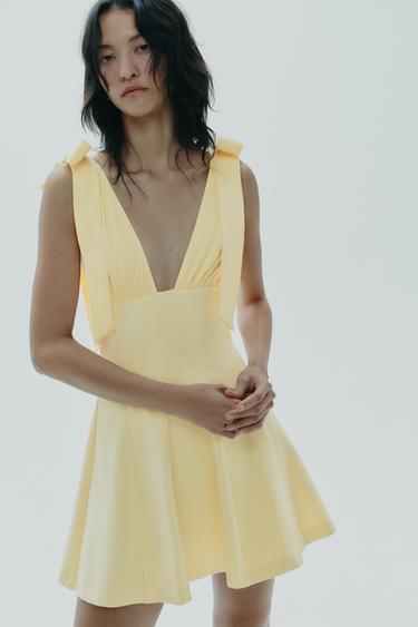 CONTRASTING SHORT DRESS WITH BOWS - Yellow by Zara