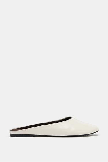 FLAT LEATHER MULE SHOES - Ecru White by Zara