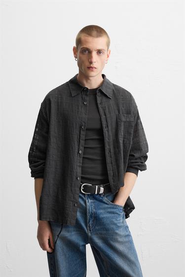 TEXTURED COTTON/LINEN SHIRT - Anthracite Grey by Zara