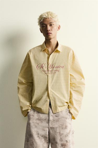 CHECK RELAXED FIT SHIRT WITH SLOGAN PRINT - Yellow by Zara
