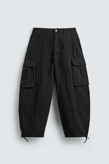 BALLOON FIT CARGO TROUSERS - Black by Zara