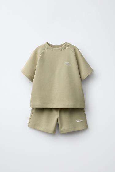 INTERLOCK JOGGING T-SHIRT AND BERMUDA SHORTS SET - Light khaki by Zara