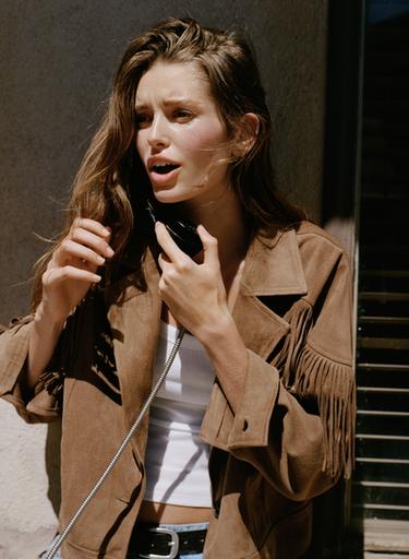 FAUX SUEDE FRINGED JACKET - camel by Zara