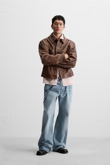 WASHED LEATHER JACKET - Brown by Zara