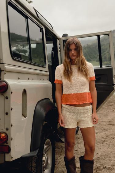 SHORT SLEEVE KNIT TOP - Light beige by Zara