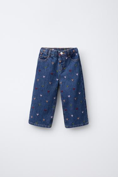 HEART-EMBROIDERED CULOTTES JEANS - Blue by Zara