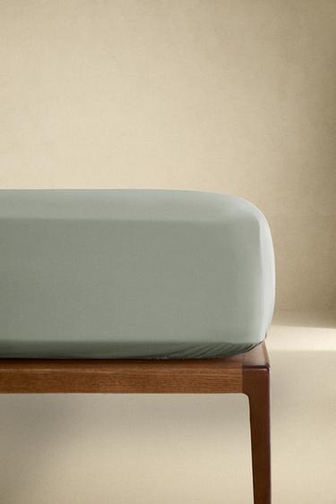 PERCALE FITTED SHEET | 30 CM HIGH (300 THREAD COUNT) - Sea green by Zara