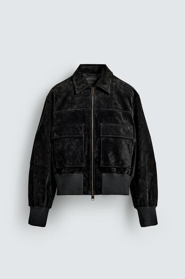 CROPPED FIT SPLIT SUEDE JACKET - Black by Zara