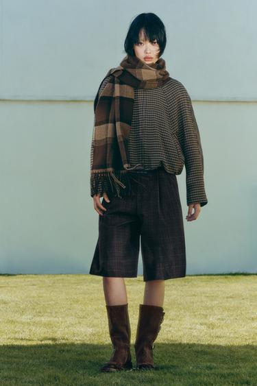 HOUNDSTOOTH QUILTED BOMBER JACKET - Grey / Tan by Zara