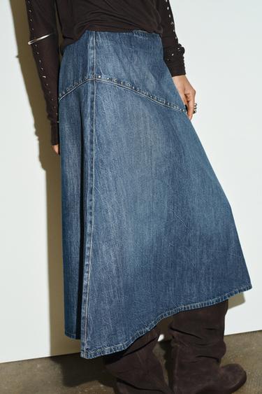 TRF STUDDED DENIM SKIRT - Blue by Zara