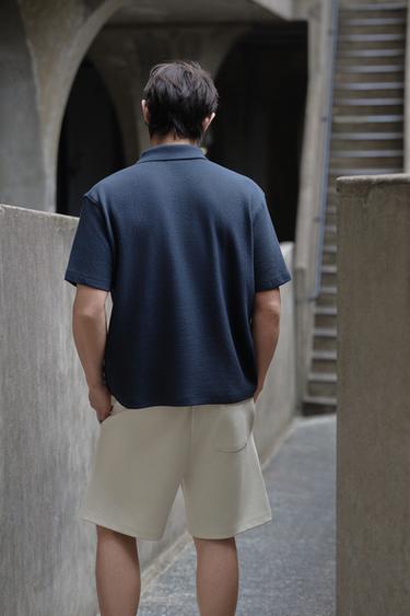 VERTICAL TEXTURE POLO SHIRT - Navy blue by Zara
