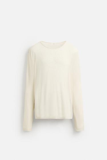 SEMI-SHEER TEXTURED T-SHIRT - Ecru by Zara