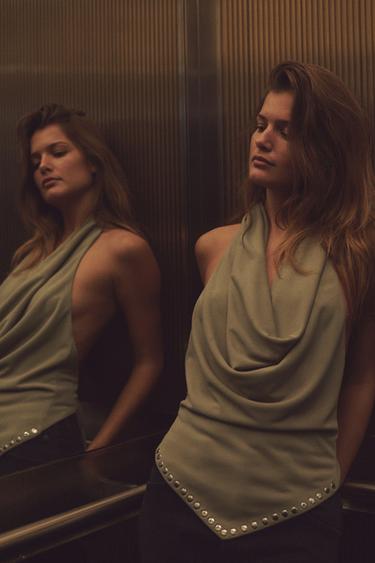 STUDDED HALTER TOP - Grey green by Zara