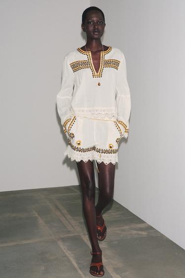 ZW COLLECTION EMBROIDERED SHORTS - Ecru by Zara