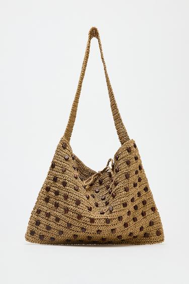 BEADED WOVEN TOTE BAG - Light beige by Zara - Image 0