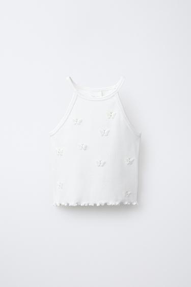 RIBBED BUTTERFLY AND FLOWER T-SHIRT - White by Zara - Image 0