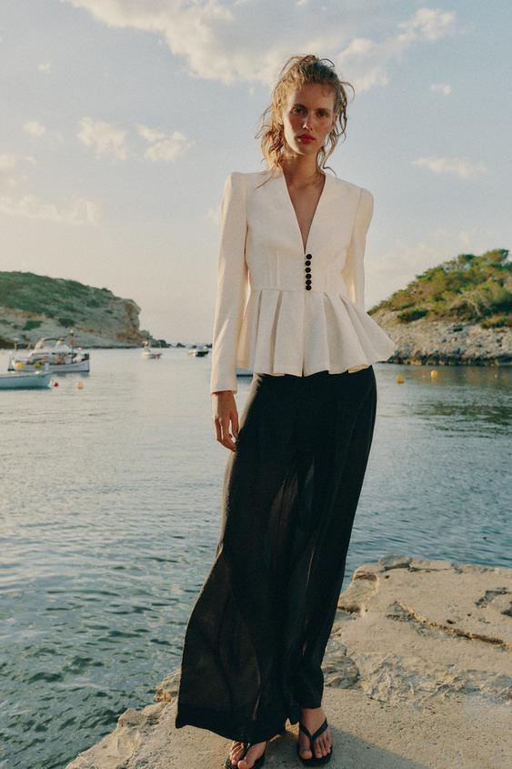 FITTED BLAZER WITH SHOULDER PADS - Light beige by Zara - Image 0