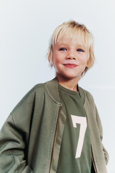 FLEECE LOGO BOMBER JACKET - Khaki by Zara