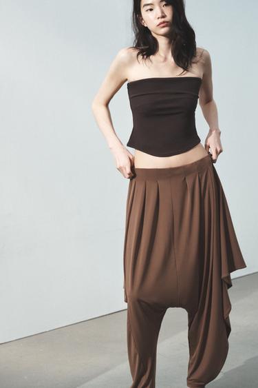ASYMMETRIC FLOWING BAGGY TROUSERS - Light brown by Zara - Image 0
