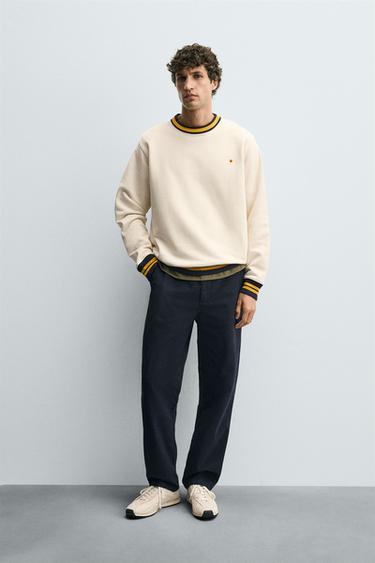 SWEATSHIRT WITH CONTRAST EMBROIDERY AND RIBBING - Oyster-white by Zara - Image 0