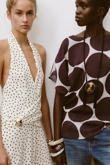 SHEER POLKA DOT TOP - Ecru / Maroon by Zara