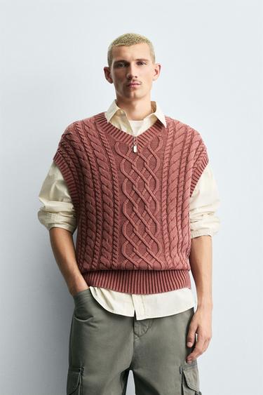 CABLE-KNIT TEXTURED VEST - Brick by Zara