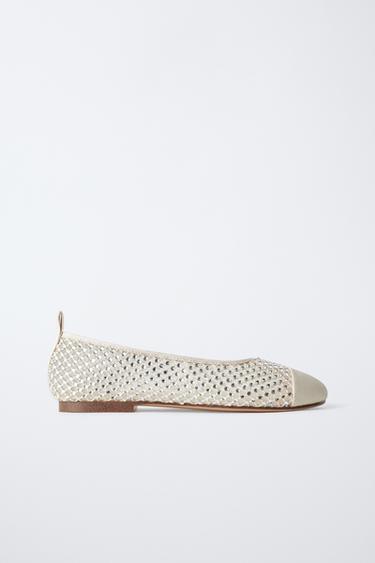 GLITTER BALLERINA SHOES WITH TOECAP - Ecru White by Zara