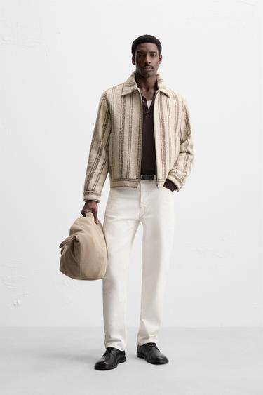 STRIPED TEXTURED JACKET - Beige-brown by Zara - Image 0