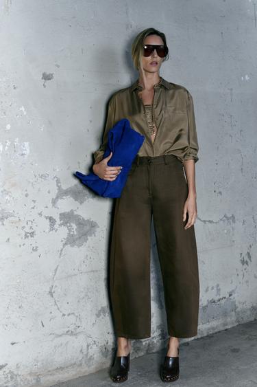 ZW COLLECTION HERRINGBONE WIDE-LEG TROUSERS - Dark brown by Zara - Image 0