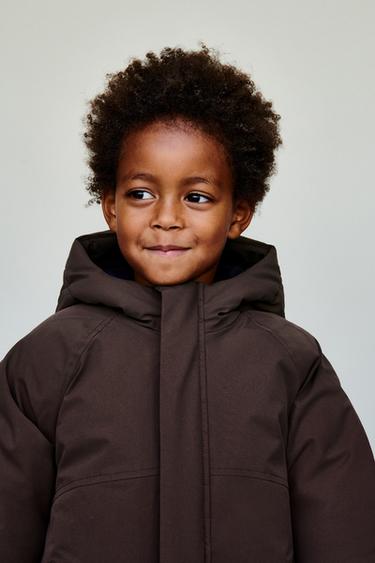 WATER-REPELLENT QUILTED COAT WITH HOODIE - Dark burgundy by Zara