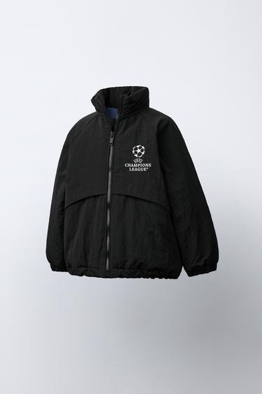 WATER-REPELLENT JACKET WITH HIDDEN HOOD UEFA CHAMPIONS LEAGUE ® - Black by Zara