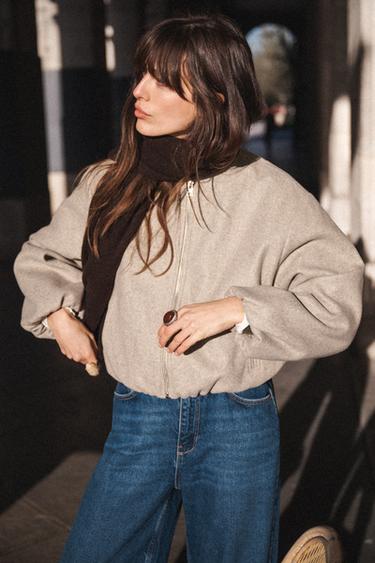 SOFT BOMBER JACKET WITH ELASTIC TRIMS - Mink by Zara