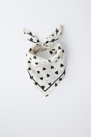HEART AND POLKA DOT PRINT SQUARE BANDANA - Black by Zara