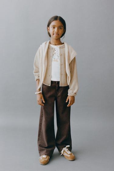 STRAIGHT-LEG DENIM TROUSERS WITH WAVY EMBROIDERY - Chocolate by Zara