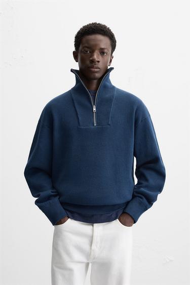 QUARTER ZIP SWEATER - Navy blue by Zara