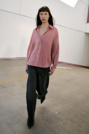 STRIPED SATIN SHIRT - Pink by Zara