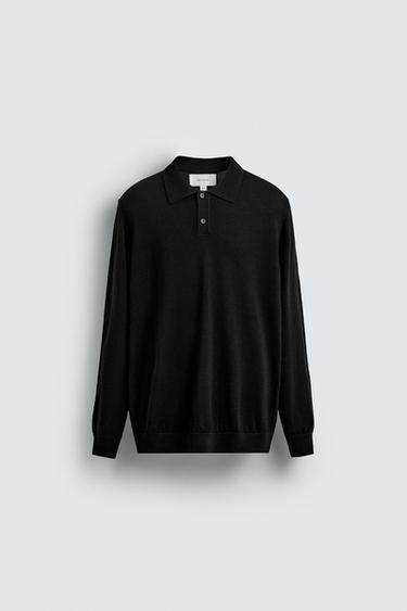 100% WOOL KNIT POLO SHIRT - Black by Zara