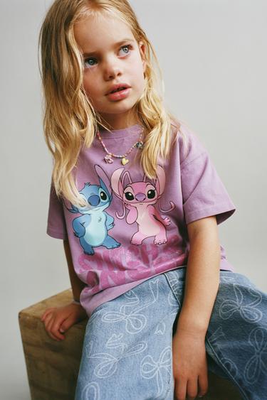 STITCH & ANGEL © DISNEY SHIMMER PRINT T-SHIRT - Dark mauve by Zara