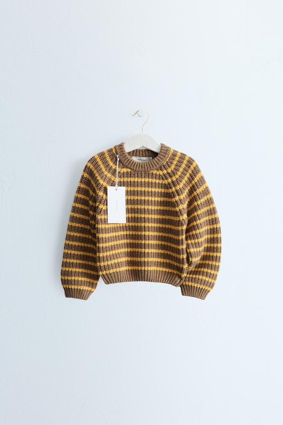 ZARA TIMELESS - STRIPED COTTON AND WOOL BLEND KNIT JUMPER - Ochre by Zara - Image 0
