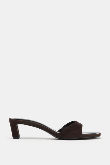 SUEDE HEEL MULE SANDALS - Chocolate Brown by Zara