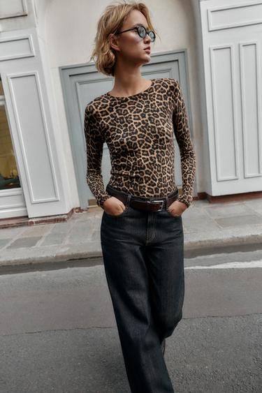 ANIMAL PRINT KNIT JUMPER - Black / Brown by Zara