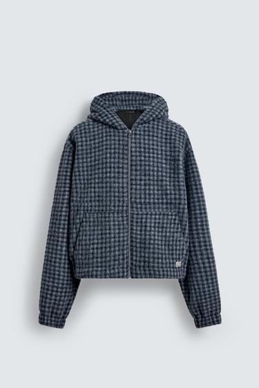 EMBROIDERED HOODED CHECK JACKET - blue/black by Zara