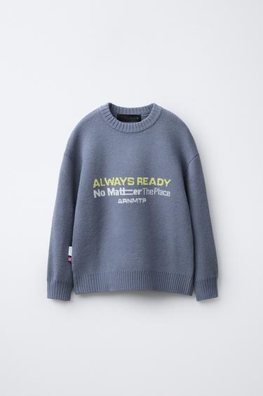PRINTED SLOGAN KNIT JUMPER - Bluish by Zara