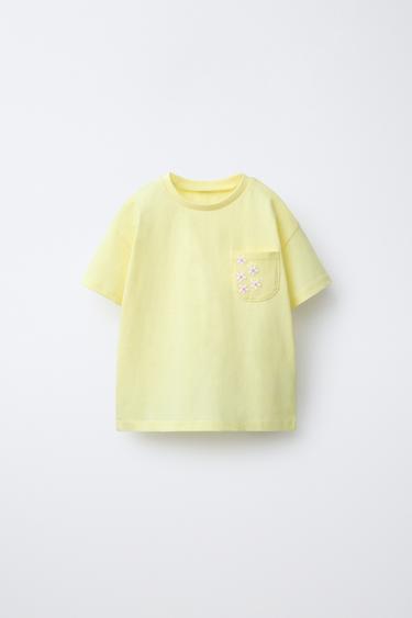 EMBROIDERED POCKET T-SHIRT - Yellow by Zara