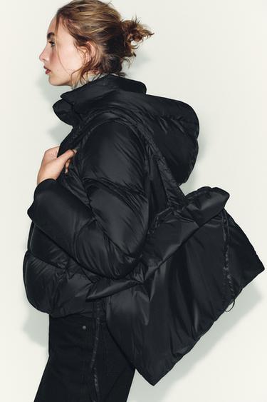WATER-REPELLENT WINDPROOF FEATHER AND DOWN JACKET WITH HOODIE - Black by Zara