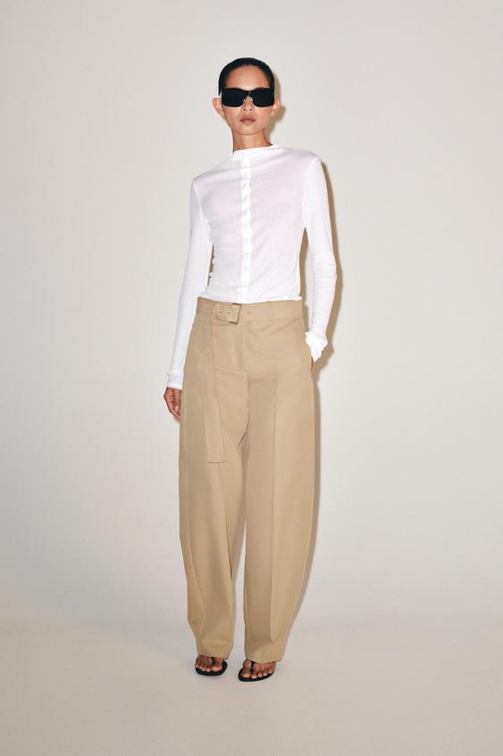 ZW COLLECTION BELTED DARTED TROUSERS - Mid-camel by Zara - Image 0