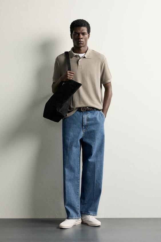 REGULAR FIT STRIPED JACQUARD POLO SHIRT - camel by Zara - Image 0